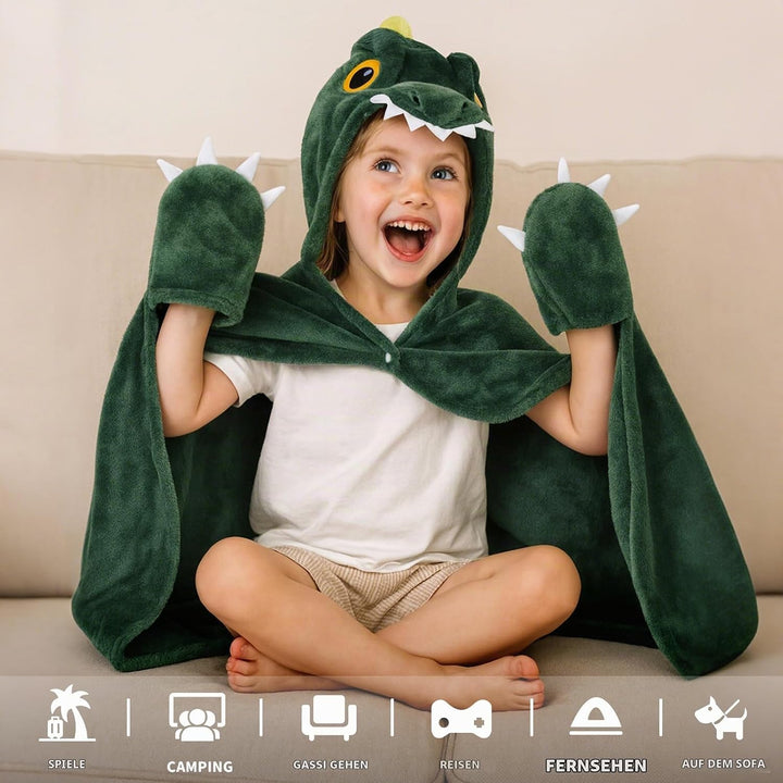 Flauschig Kuscheldecke Mit Ärmeln, Dinosaurier Tragbare Decke Sofa Decke Geschenk für Frauen Grün Di