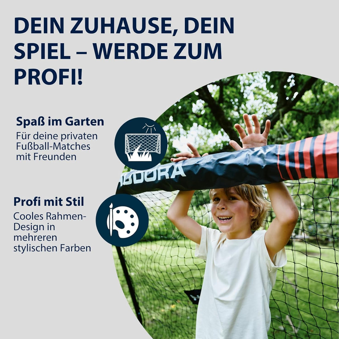 HUDORA Fussballtor Pro Tect Advanced – Outdoor Fussballtor mit Netz und wetterfester Ummantelung für