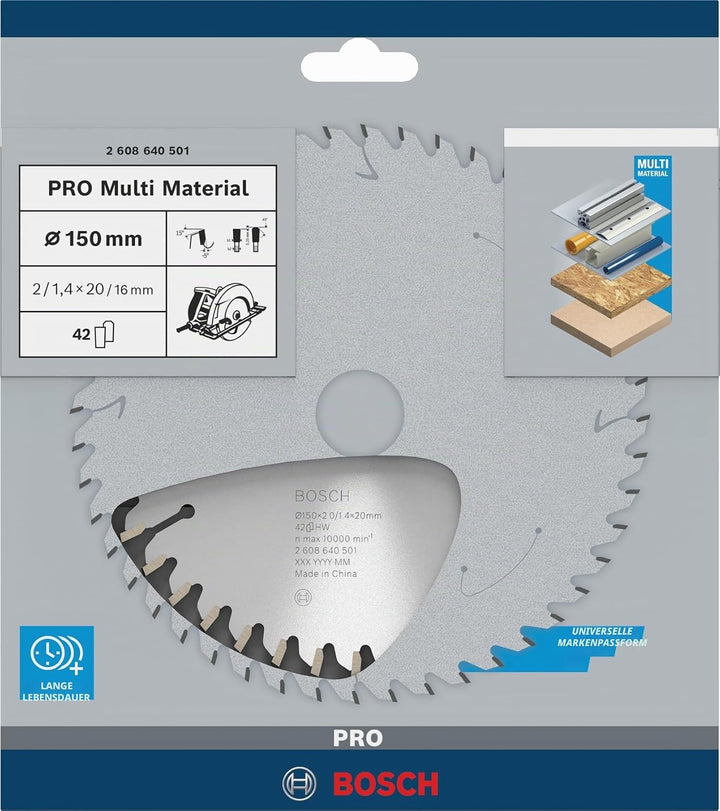 Bosch 1x PRO Multi Material Kreissägeblatt für Netz-Handkreissägen (für Aluminium, Kunststoff, Ø mm,
