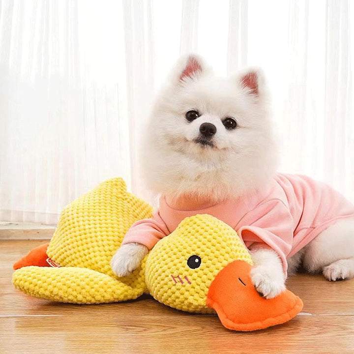 Interaktives Hundespielzeug Unzerstörbar, Anti Stress Ente Hund, Quietschspielzeug Hund Kuscheltier,