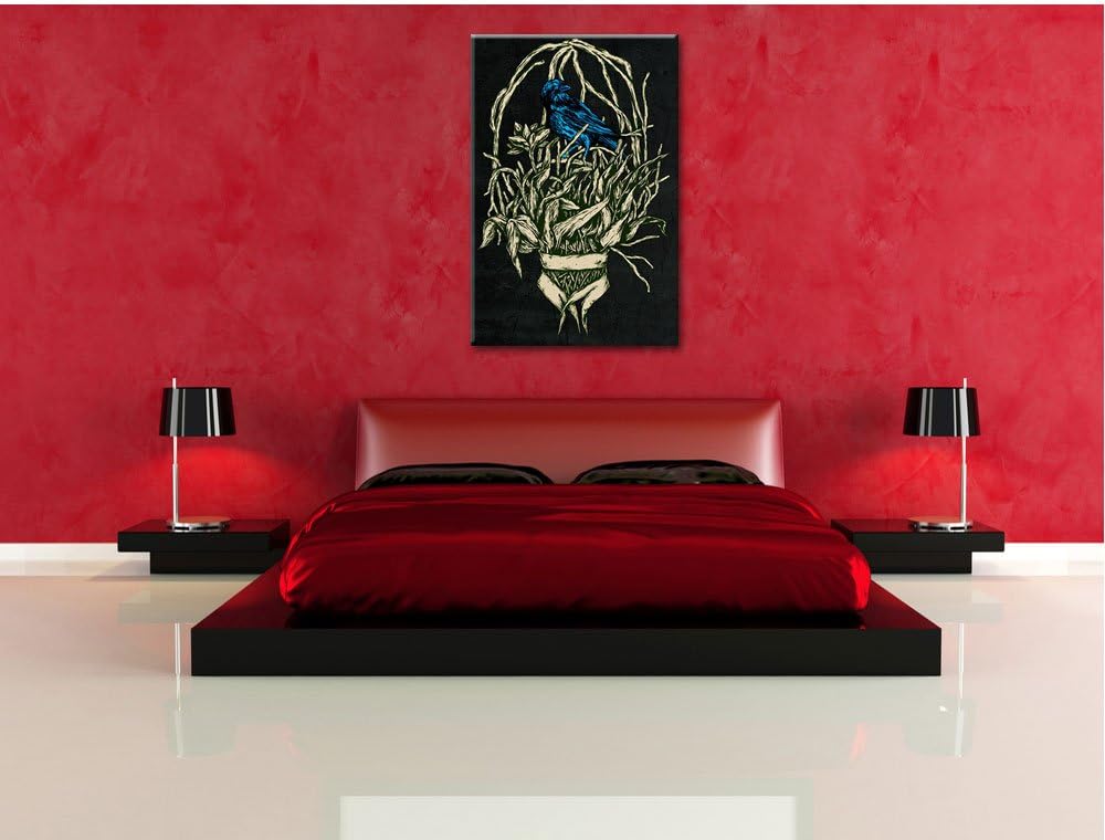 Dark Blue Bird black Bild auf Leinwand, XXL riesige Bilder fertig gerahmt mit Keilrahmen, Kunstdruck