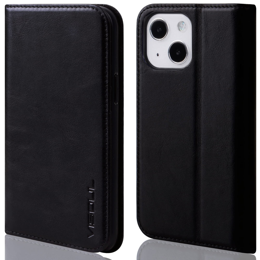 VISOUL Hülle für iPhone 13 Handyhülle Schutzhülle TPU [Erstklassiges Echtleder] [Kartenfach] [Magnet