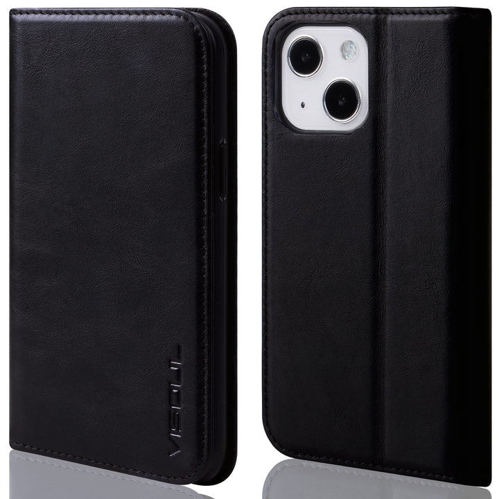 VISOUL Hülle für iPhone 13 Handyhülle Schutzhülle TPU [Erstklassiges Echtleder] [Kartenfach] [Magnet