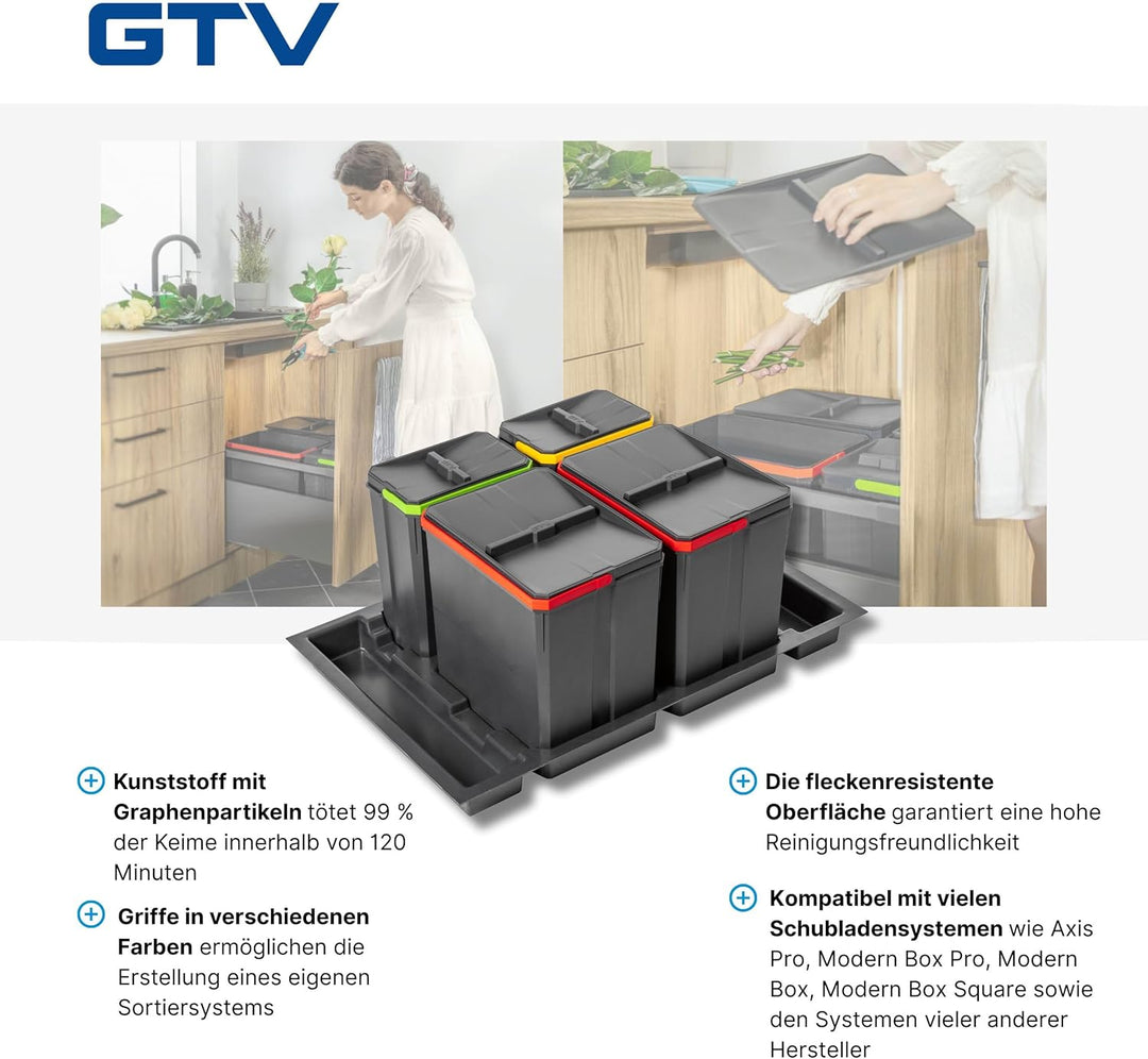 GTV - Abfallsammler Set AxiSpace, für Schubladen und Schränke mit Breite 800 mm, Set Besteht aus Beh