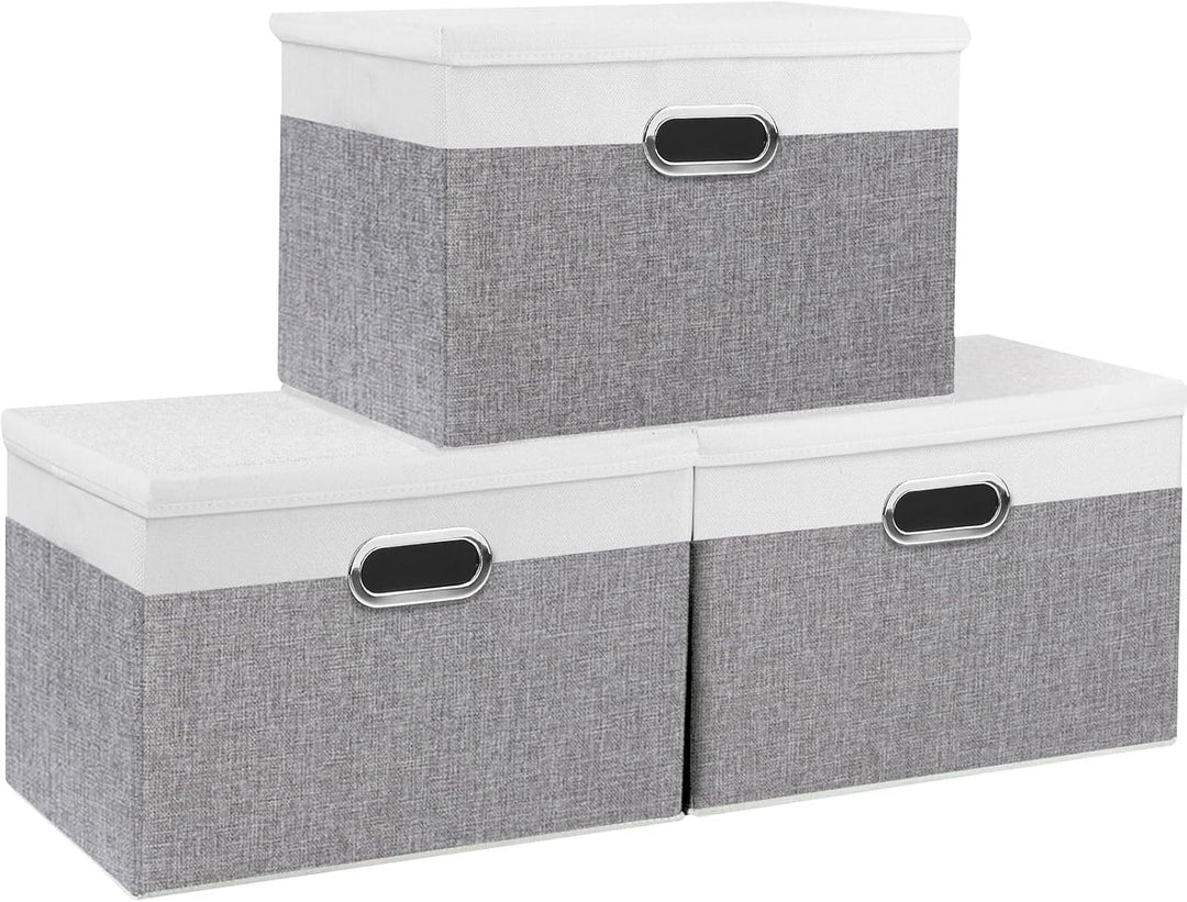 Yawinhe Aufbewahrungsbox mit Deckel, Faltbare Leinentuch Kleidung Ablagekorb, Waschbare, Stoffbox, f