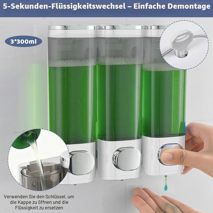 3 Kammern Shampoo Conditioner Dispenser, Seifenspender Wandbefestigung Shampoo Duschgel Spender ohne