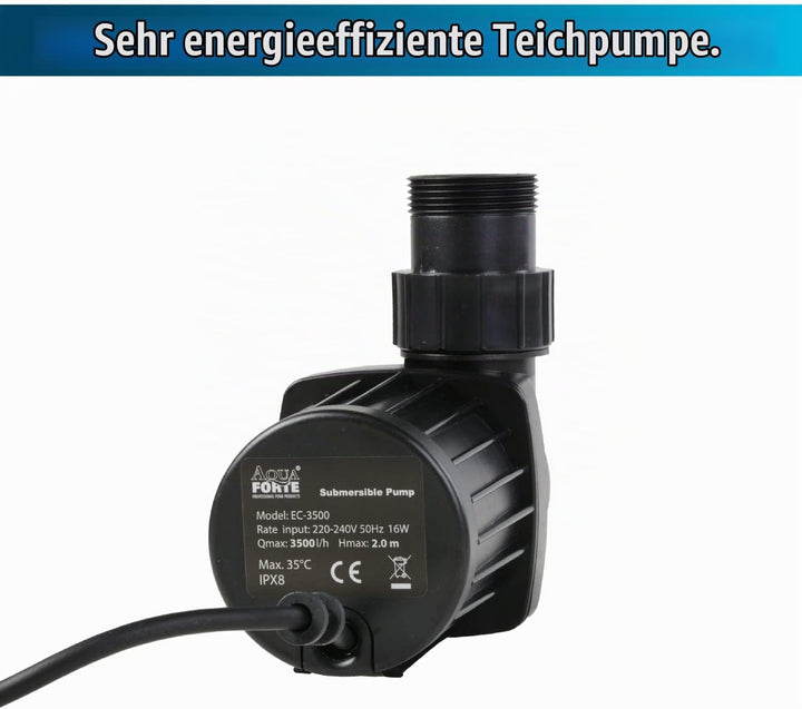 AquaForte EC 3.500 Filter/Teichpumpe, 16 Watt, max. Fördermenge 3.500 Liter pro Stunde, max. Förderh