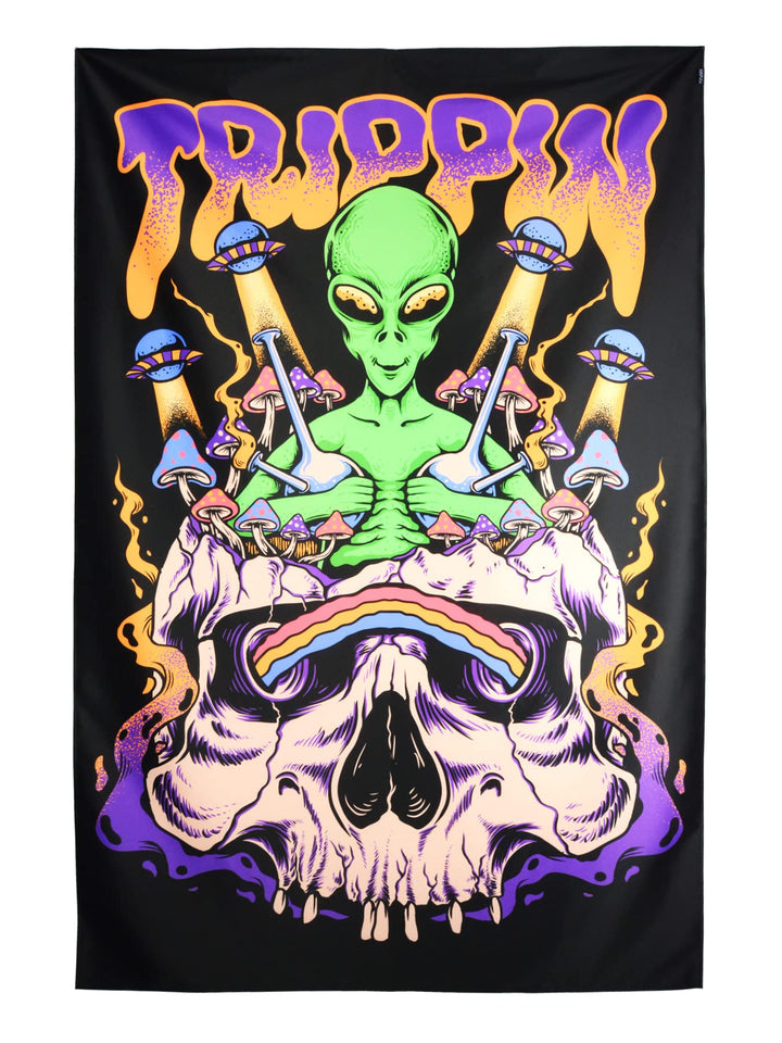 PSYWORK Schwarzlicht Stoffposter Neon | Trippin Alien | 1,5 x 2,25m | UV-aktiv | fluoreszierend | Wa