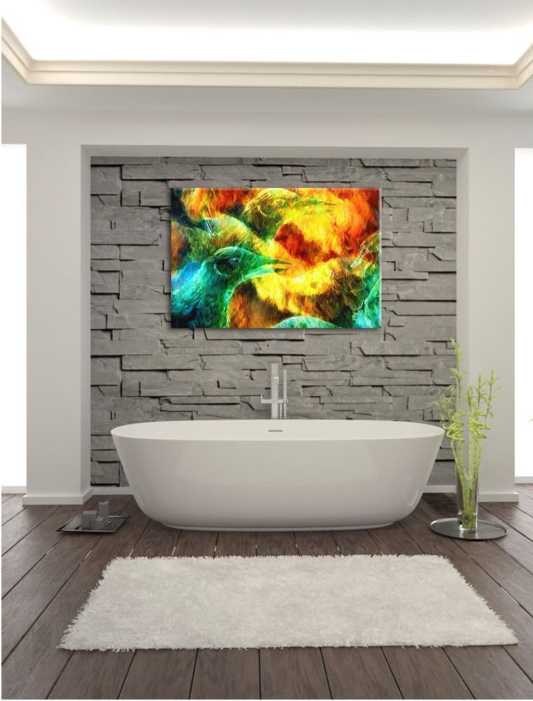 Pixxprint Vogel Phönix Collage Kunst / 100x70cm Leinwandbild bespannt auf Holzrahmen/Wandbild Kunstd