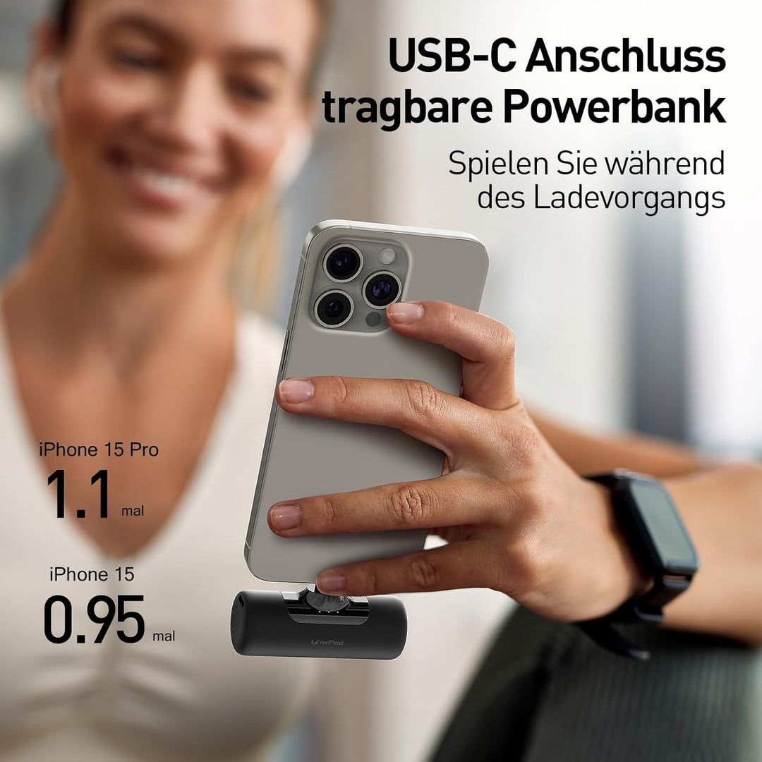 iWALK Mini Powerbank 4500mAh Tragbares Power Bank mit USB-C-Anschluss, externer Akku Kompatibel mit