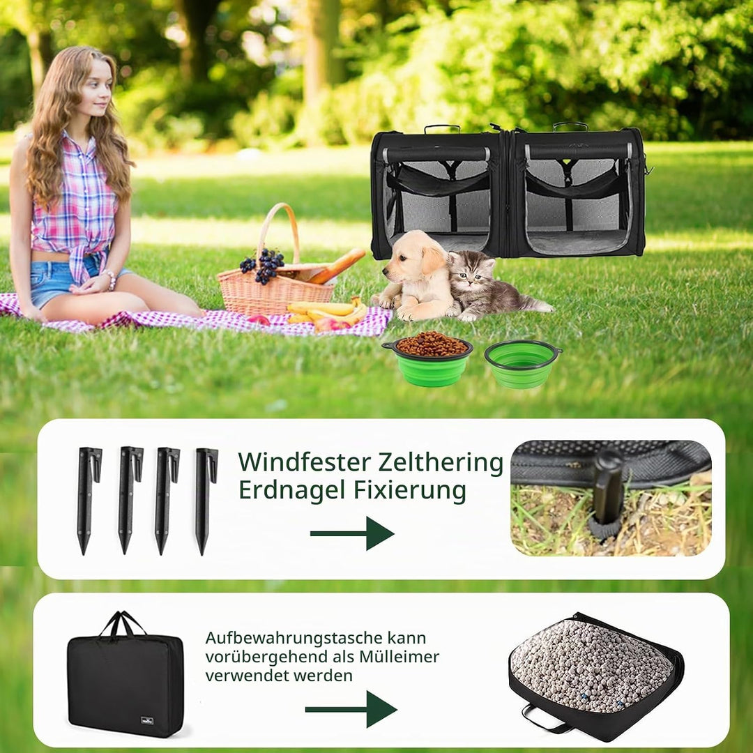 Wakytu Faltbare Katzen Transportbox gross 89x35x43cm für 2 Katzen, 2-in-1 Haustiertragetasche und Au