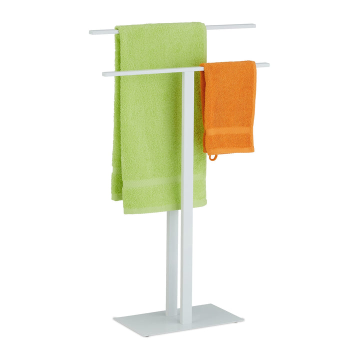 Relaxdays Handtuchständer, 2-armig, Metall, HxBxT: 82 x 50 x 19 cm, Herrendiener T-Design, Doppelhan