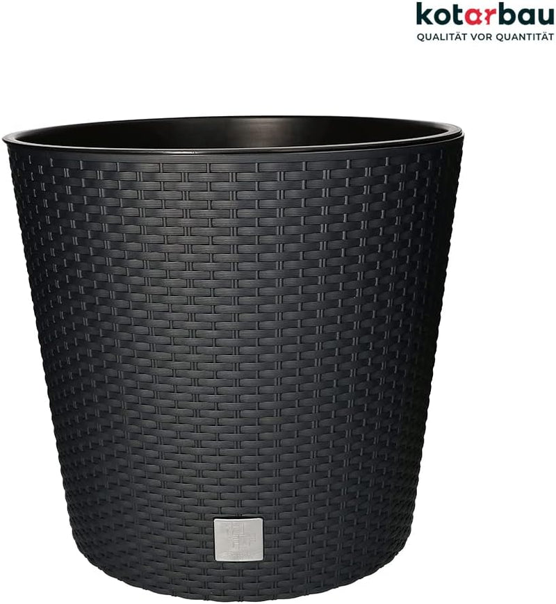 KOTARBAU® Blumentopf Ø 400x375mm Rattandesign Rund mit Innentopf Anthrazit, 400x375mm