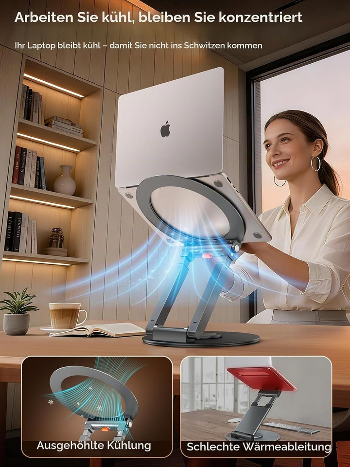 Anifrim 360° Drehbarer Laptop Ständer, Ausziehbar und Höhenverstellbar, Ergonomischer Laptophalter f