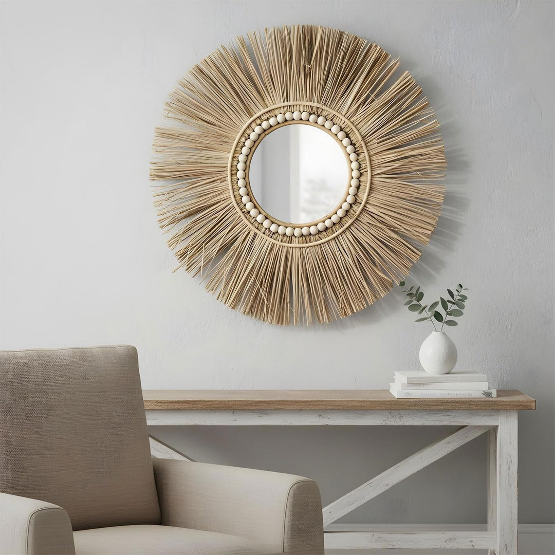levandeo Spiegel Seegras Ø 55cm Wandspiegel Flurspiegel Wanddeko Boho Deko Bohostyle Bohochic Nature