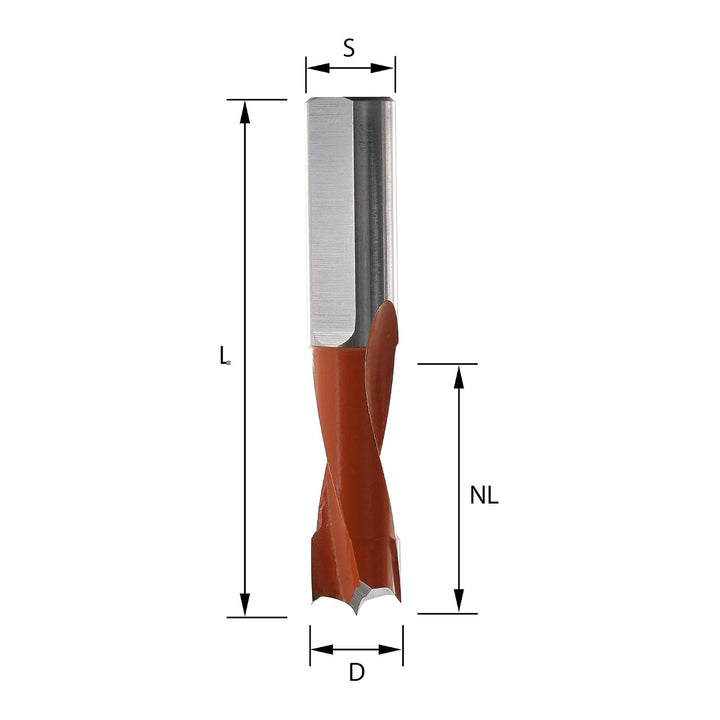 ENT 22161 Dübelbohrer HW, Schaft (S) 10 mm, Durchmesser (D) 5 mm, NL 27 mm, SL 27 mm, L 57,5 mm, Lin