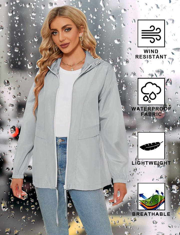 Regenjacke Damen Wasserdicht Leicht Regenmantel Windbreaker Packbar Dünne Regenjacken Windjacke mit