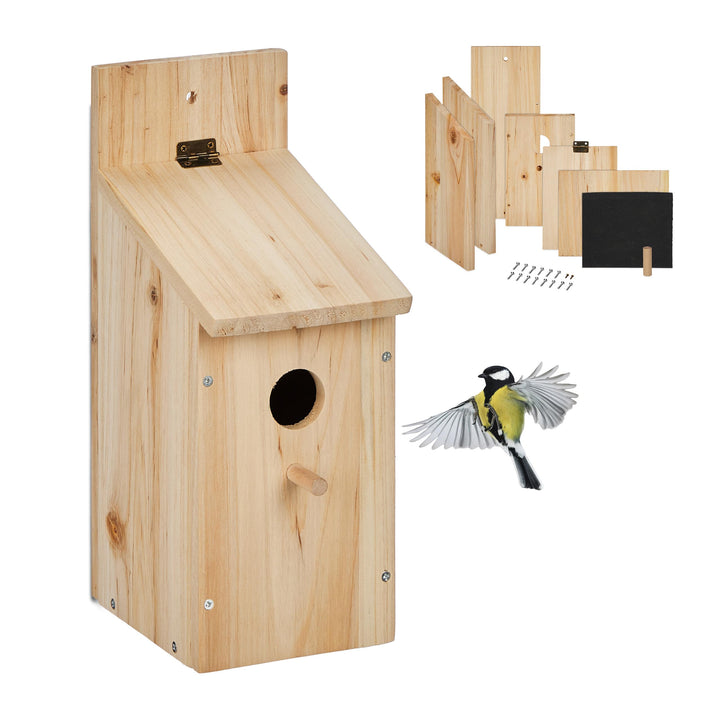 Relaxdays Nistkasten Bausatz für Vögel, 32mm Einflugloch, HBT: 29,5x11,5x17 cm, Vogelhaus zum selber