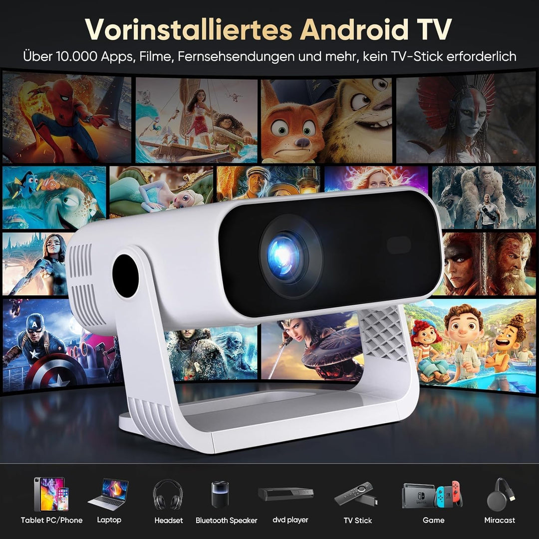 2026 Neuer Smart Mini Beamer Integrierte APP, Android 14, Unterstützt 1080P und 4K-Dekodierung, 2000