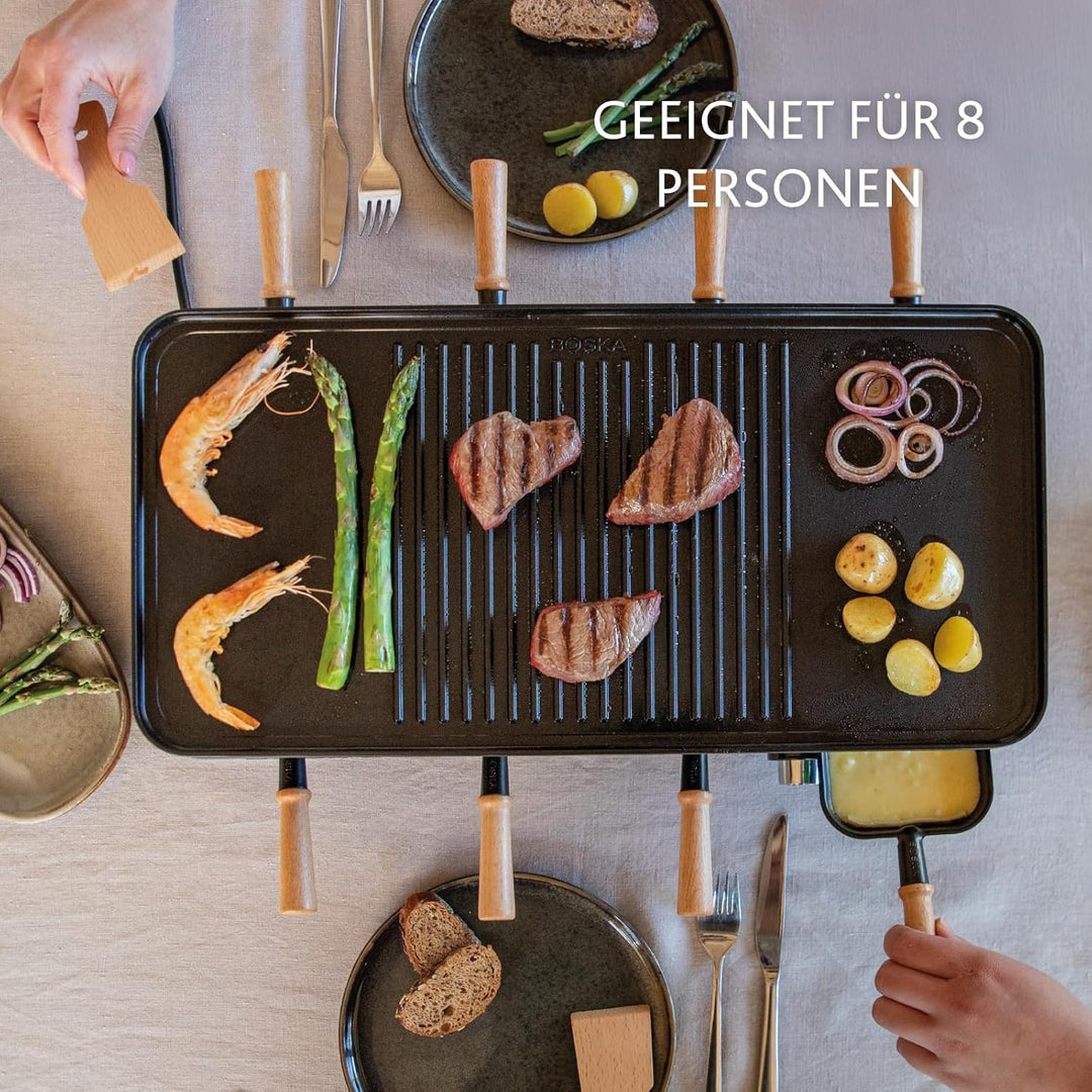 BOSKA Raclette Gourmet Party – Raclette-Grill für 8 Personen – PFAS-frei – Keramische Grillplatte –