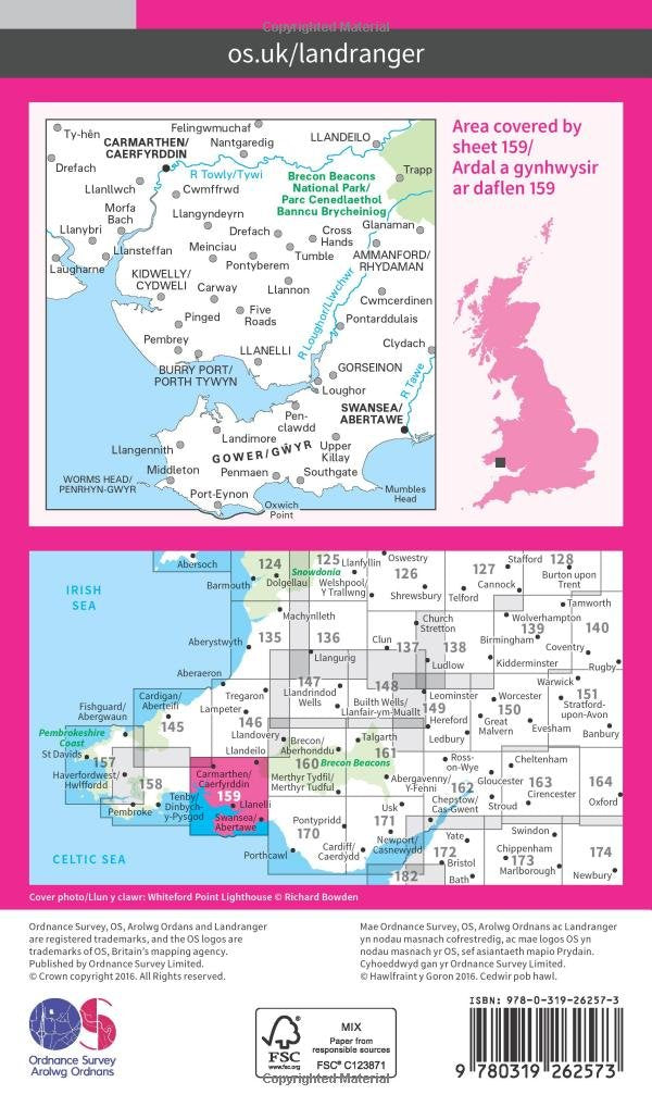Swansea & Gower, Carmarthen (OS Landranger Map, Band 159), Karte