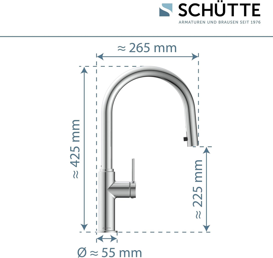 SCHÜTTE 79516 Blackpool Küchenarmatur mit ausziehbarer Geschirrbrause | 360 Grad Wasserhahn für die