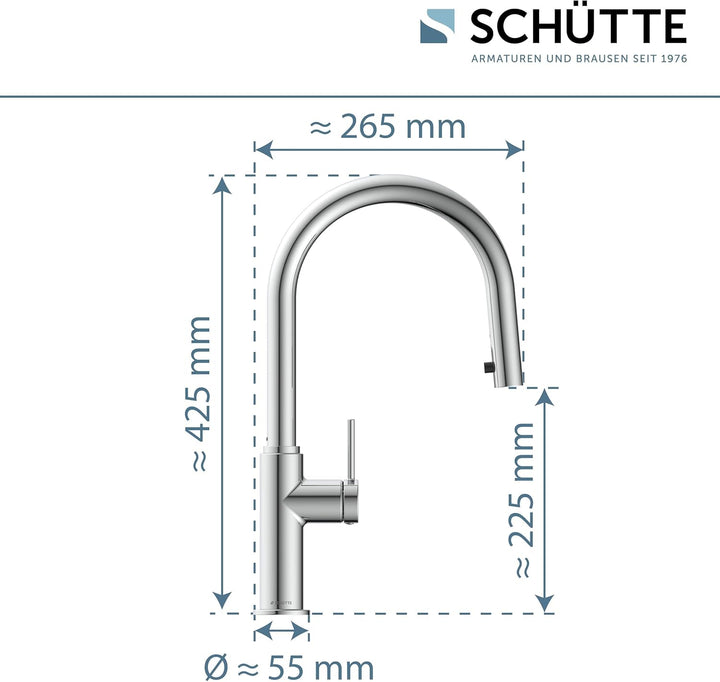 SCHÜTTE 79516 Blackpool Küchenarmatur mit ausziehbarer Geschirrbrause | 360 Grad Wasserhahn für die