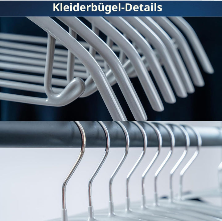Kleiderbügel aus Metall, 10 Stück, 42 cm, Silber, mit Anti-Rutsch-Gummierung & integriertem Hosenbüg