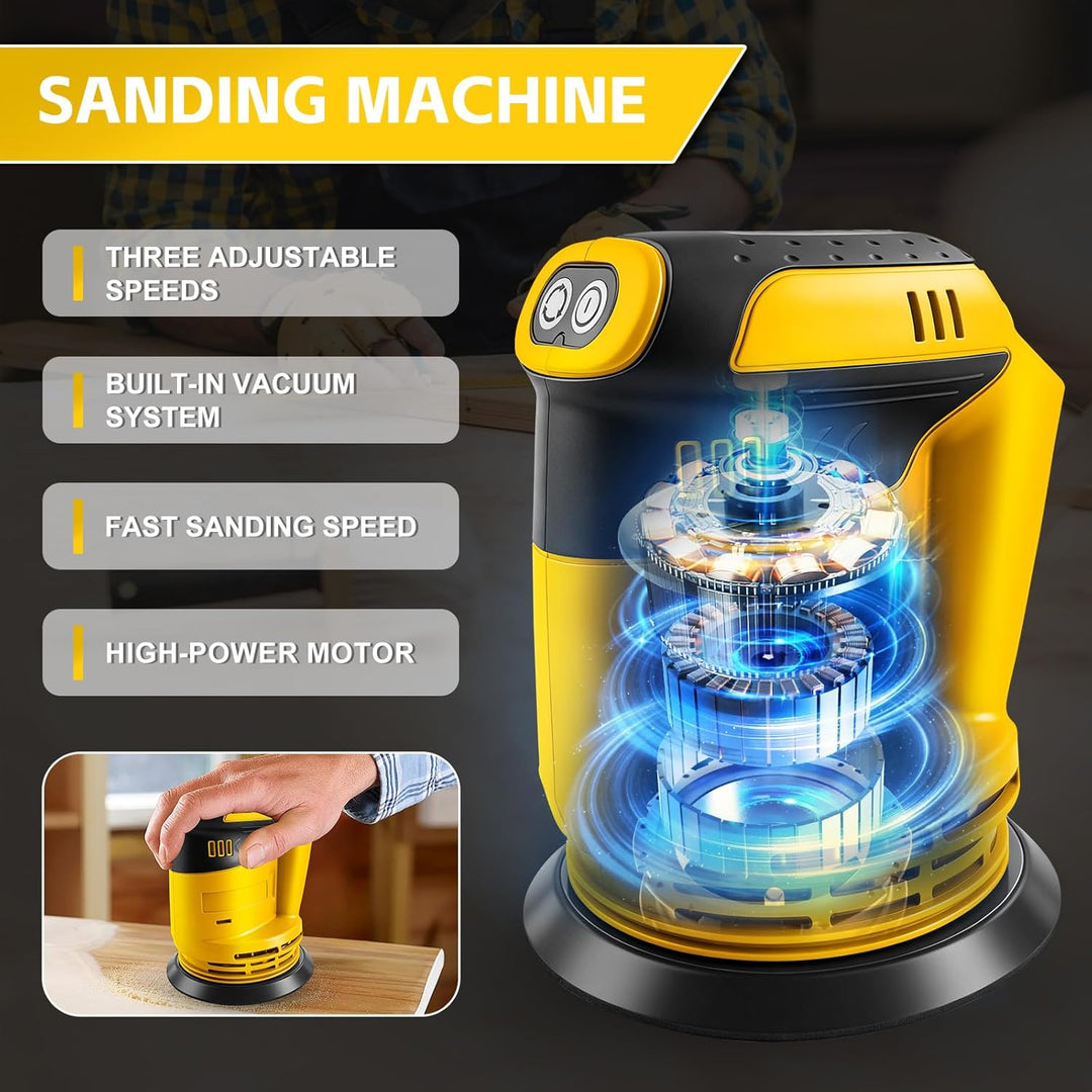 Roadtime Exzenterschleifer für DeWalt 20V Akku(no Akku),125mm Schleifmaschine 20,000 U/min, 3 Geschw