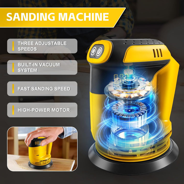 Roadtime Exzenterschleifer für DeWalt 20V Akku(no Akku),125mm Schleifmaschine 20,000 U/min, 3 Geschw
