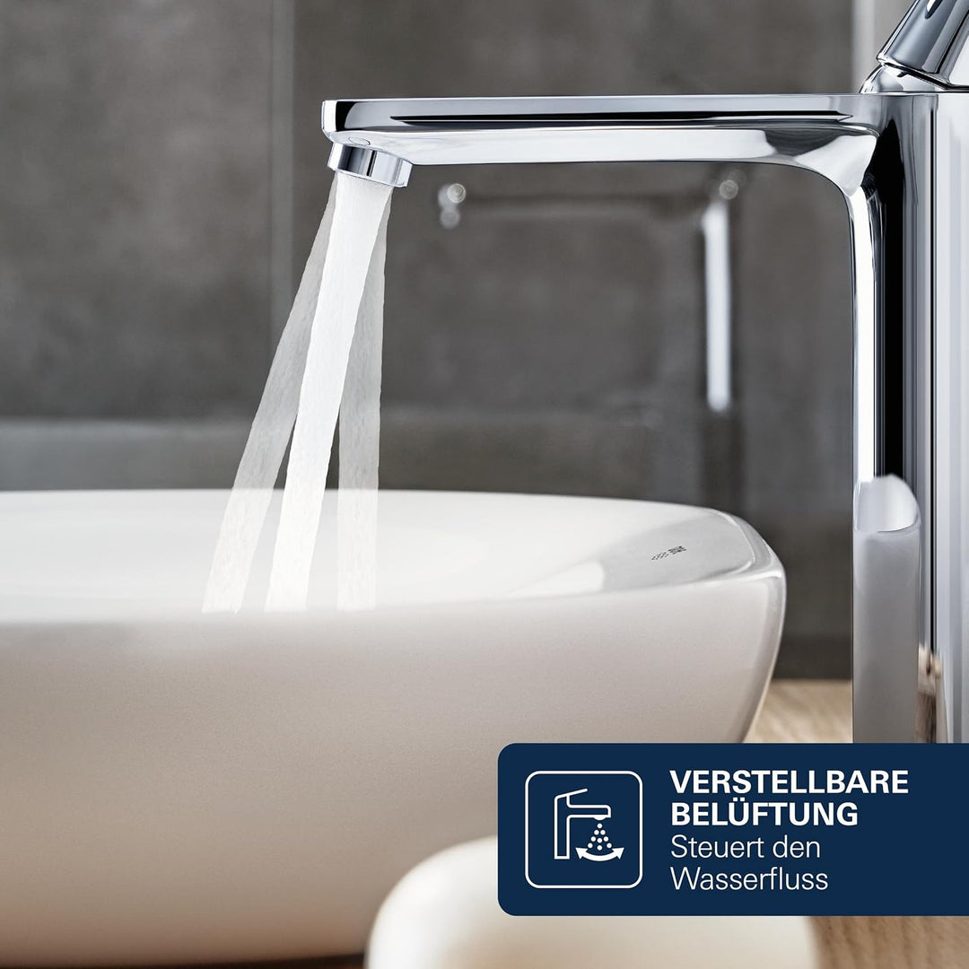 GROHE Dice, Waschtischarmatur hoch, wassersparend (Wasserhahn für das Bad, Badarmatur mit Zugstangen