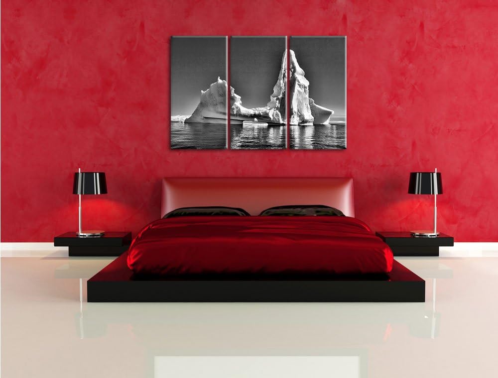 Pixxprint Monocrome, Riesiger kunstvoller Eisberg 3-Teiler Leinwandbild 120x80 Bild auf Leinwand