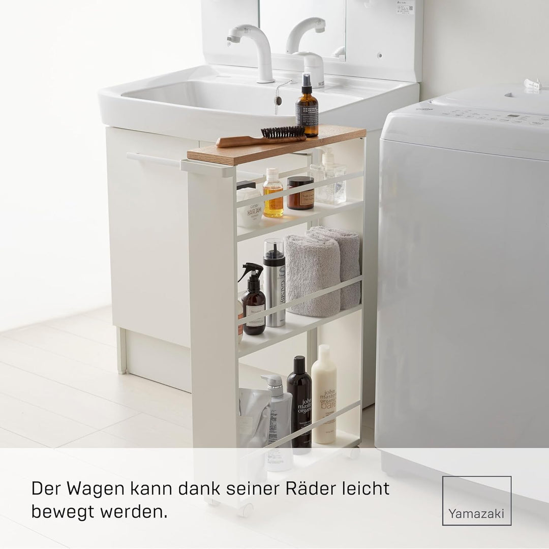 YAMAZAKI Tower' 3627 Trolley mit Griff-Schmale Rollwagen mit 3 Ebenen für Küche, Stahl, Weiss, L 13