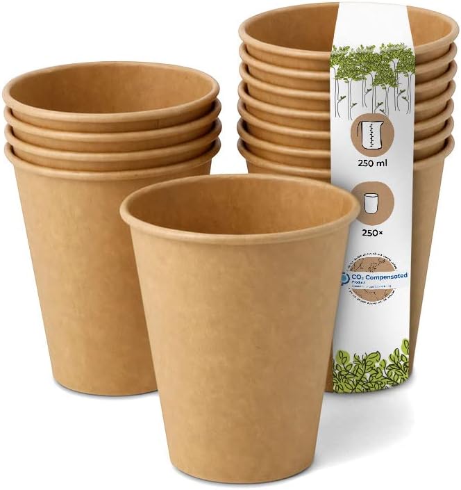 BIOZOYG 250 Stück 250 ml / 10 oz braune Pappbecher Ø 90 mm | umweltfreundlich, recycelbar & ungeblei