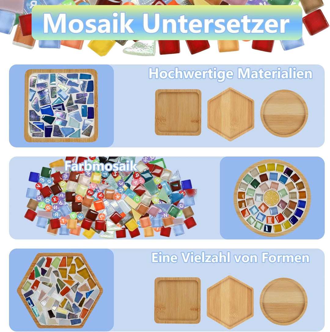 MOVATEK DIY Mosaik Untersetzer Bastelset für Erwachsene – 6 Stück Glas-Mosaik Untersetzer zum Selbst