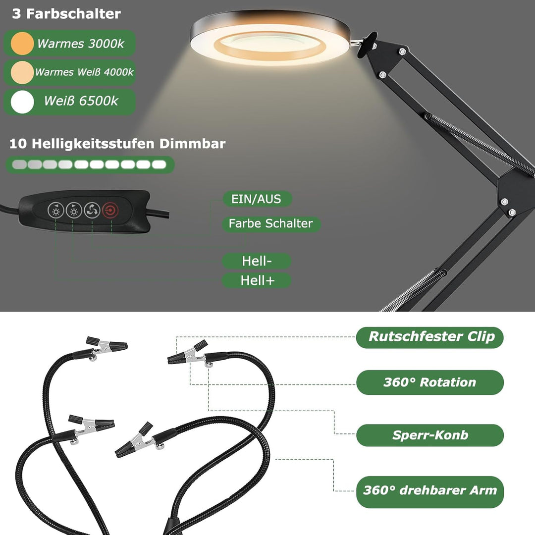 Dritte hand Löten, Magnetische Löthilfe Helfende Hand mit 10X Lupe Licht, Lötstation mit 4 PCB-Säule