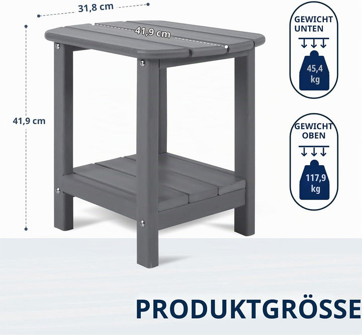 NALONE Adirondack Beistelltisch 16,5" Outdoor-Beistelltisch HDPE Kunststoff Doppelter Adirondack Kle