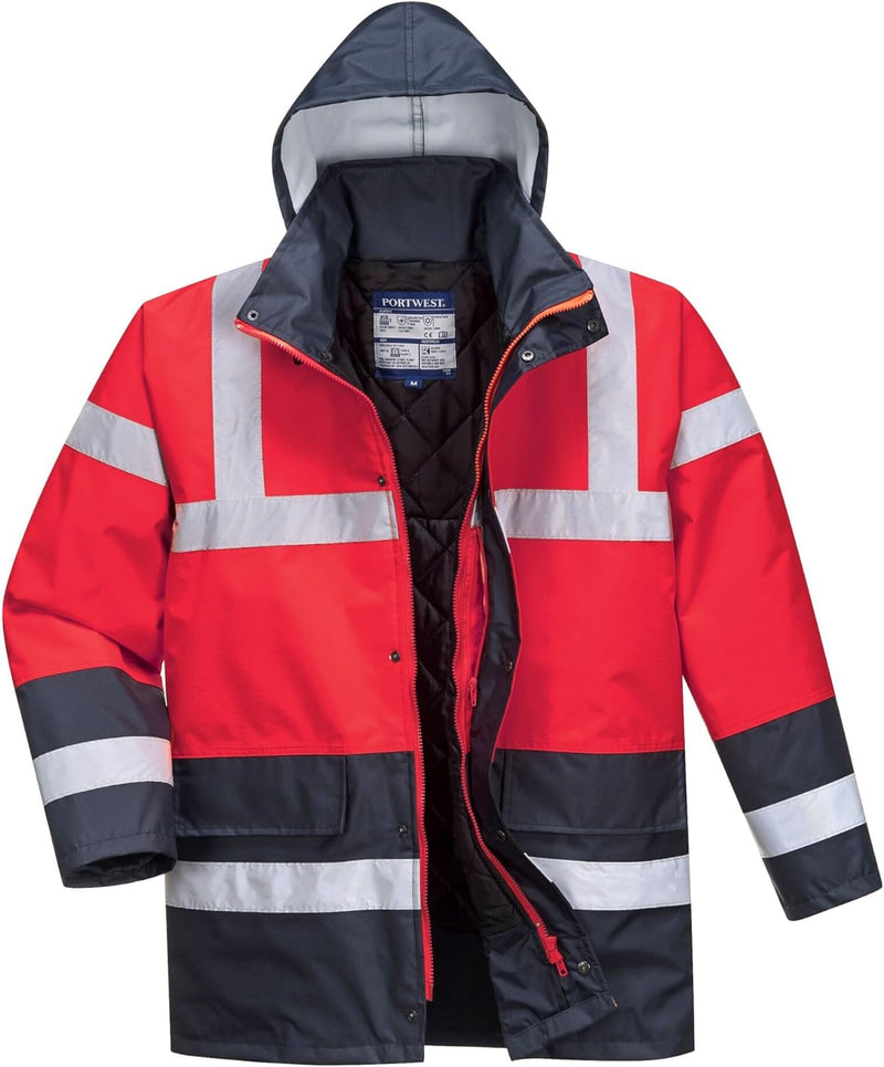 Portwest Warnschutz Kontrast Traffic-Jacke, Grösse: S, Farbe: Rot/Marine, S466RNRS Schwarz S, Schwar