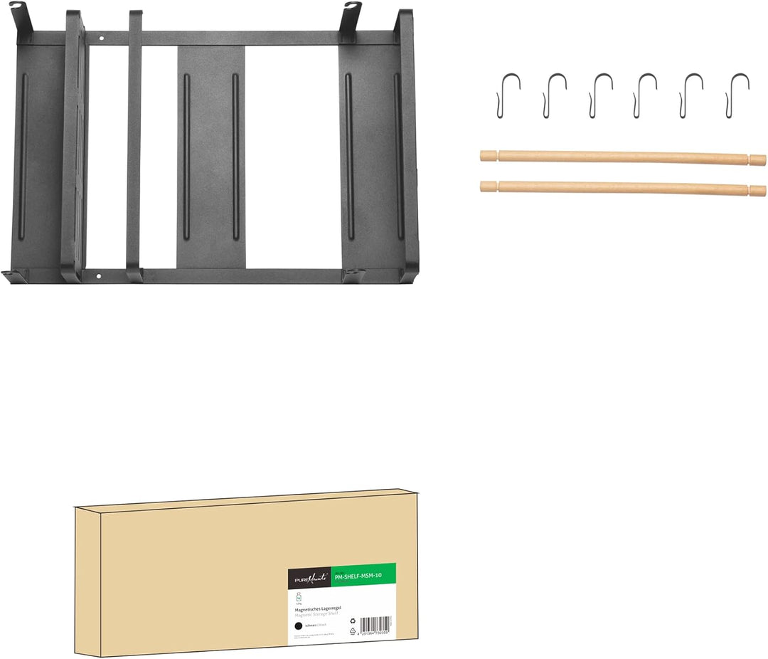 PureMounts® Magnetisches Seiten-Regal, belastbar bis 12kg, Hänge-Regal mit abnehmbaren Haken und Hol