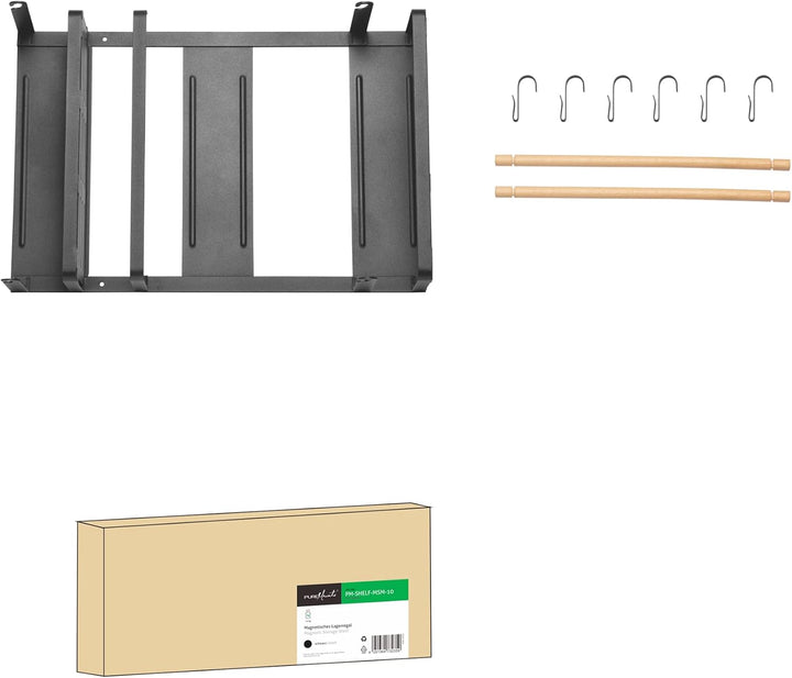 PureMounts® Magnetisches Seiten-Regal, belastbar bis 12kg, Hänge-Regal mit abnehmbaren Haken und Hol