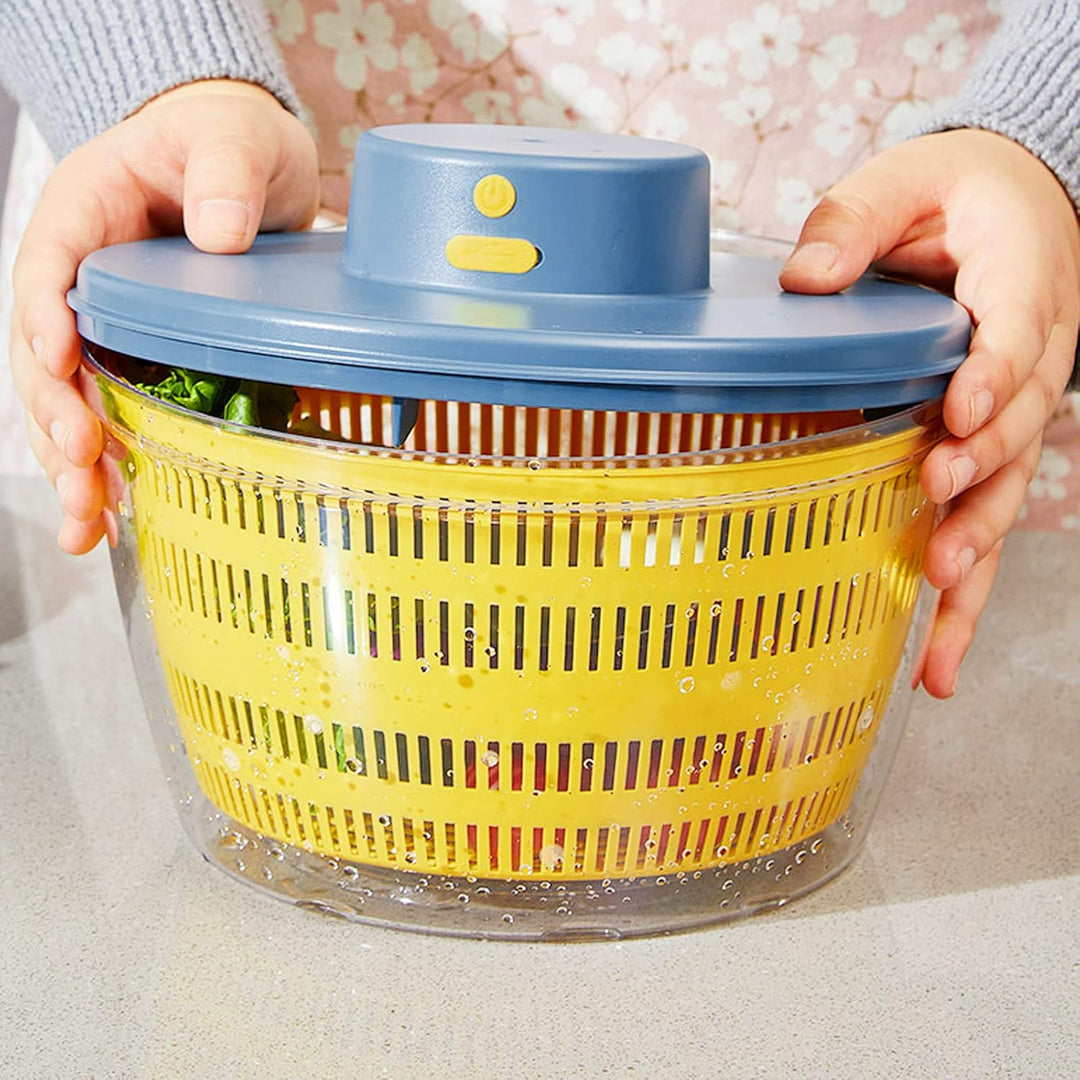 Elektrische Salat-Essore 4000 ml, für Obst und Gemüse, Gelb | Automatisch mit Deckel, schnelles Troc