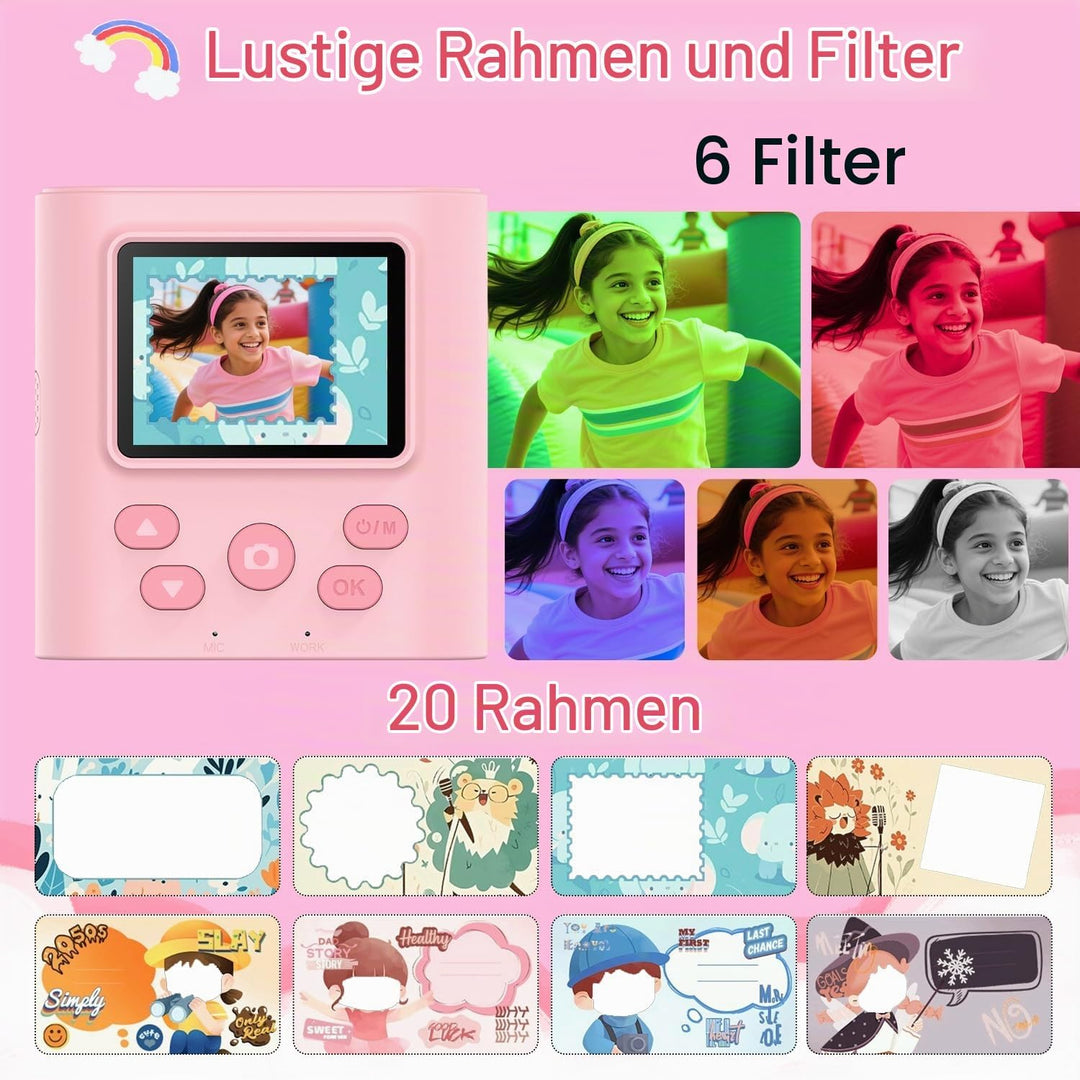 Zicor Kinderkamera Instant Print, 1080HD Digital Video &amp; Instant Print Kamera für Kinder, lustige We