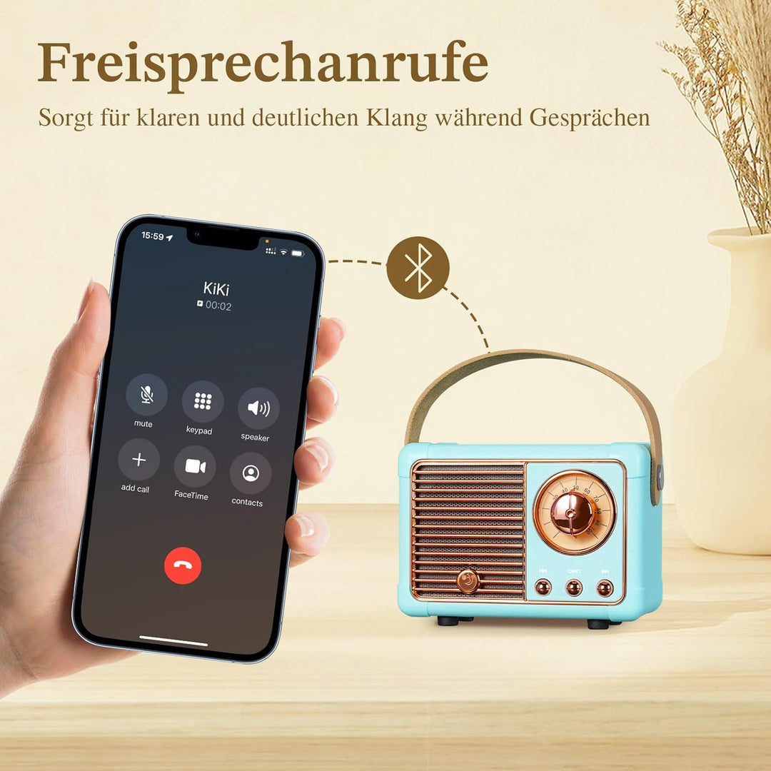 PRUNUS J-999 Mini Bluetooth Lautsprecher Mit Radio FM, Retro Wiederaufladbarer Speaker, Bluetooth 5.