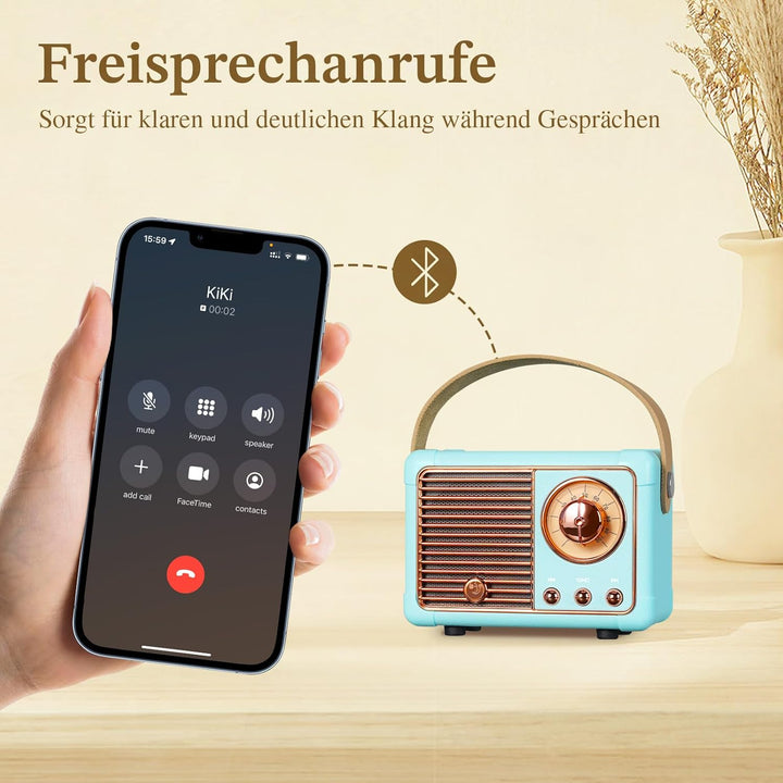 PRUNUS J-999 Mini Bluetooth Lautsprecher Mit Radio FM, Retro Wiederaufladbarer Speaker, Bluetooth 5.