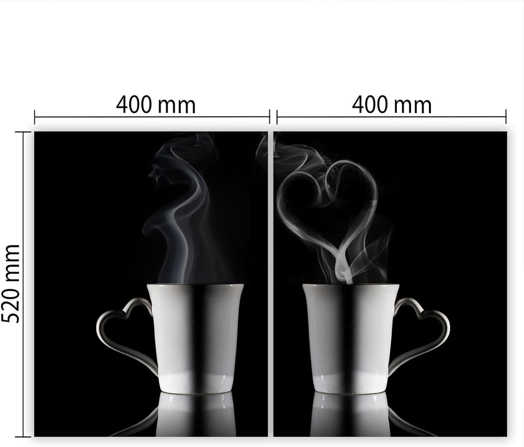 SmartDecoration Herdabdeckplatte Ceranfeldabdeckung aus Glas 2 x 40x52 cm Zweiteilig Motiv "Kaffee"