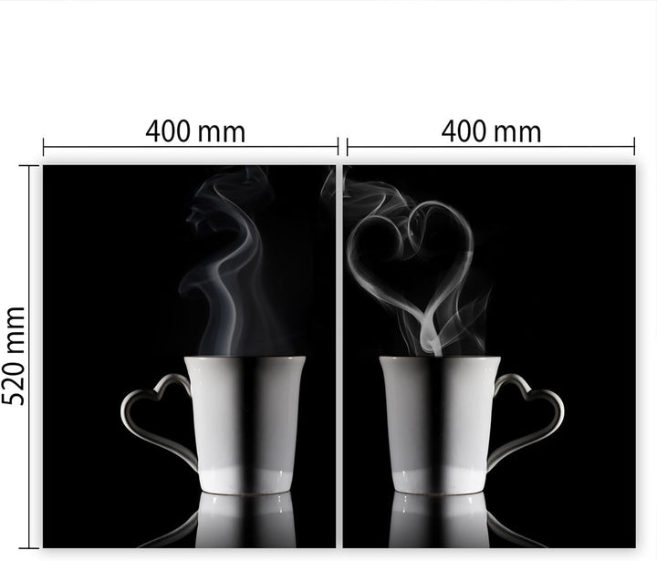 SmartDecoration Herdabdeckplatte Ceranfeldabdeckung aus Glas 2 x 40x52 cm Zweiteilig Motiv "Kaffee"