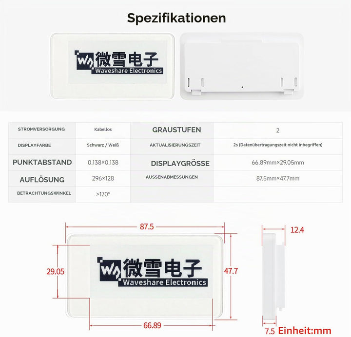 Waveshare 1.54inch NFC-Powered e-Paper No Battery Wireless Powering and Data Transfer (Pure White Ca