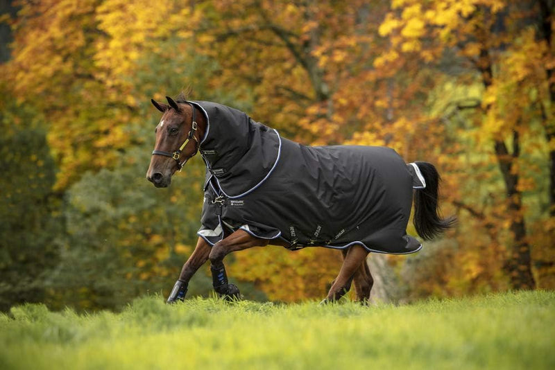 Horseware Amigo Bravo 12 plus medium mit Halsteil navy 3 Bauchgurte Blau,Rot,Schwarz 155, Blau,Rot,S