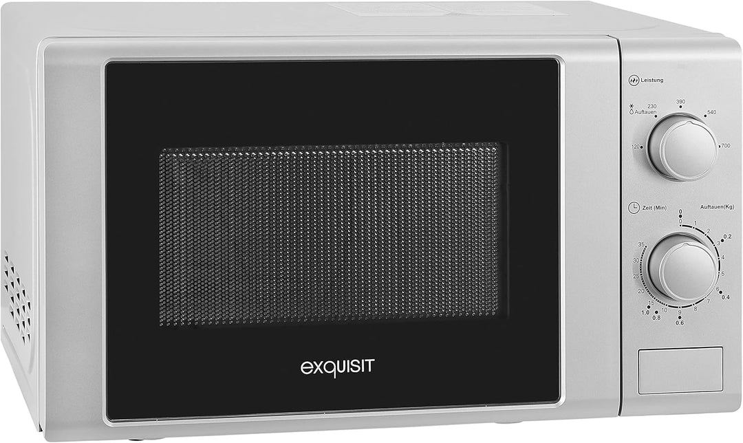 Exquisit® Mikrowelle, 20 l, 700 W, 5 Leistungsstufen, silberfarben, lackierte Innenausstattung, Schn
