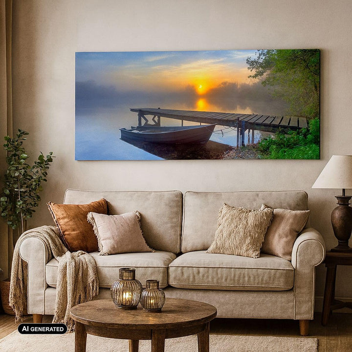 Wandbilder Dekoration Wohnzimmer Landschaft Meer Sommer Sonne Panorama Bilder auf Leinwand 120x50cm